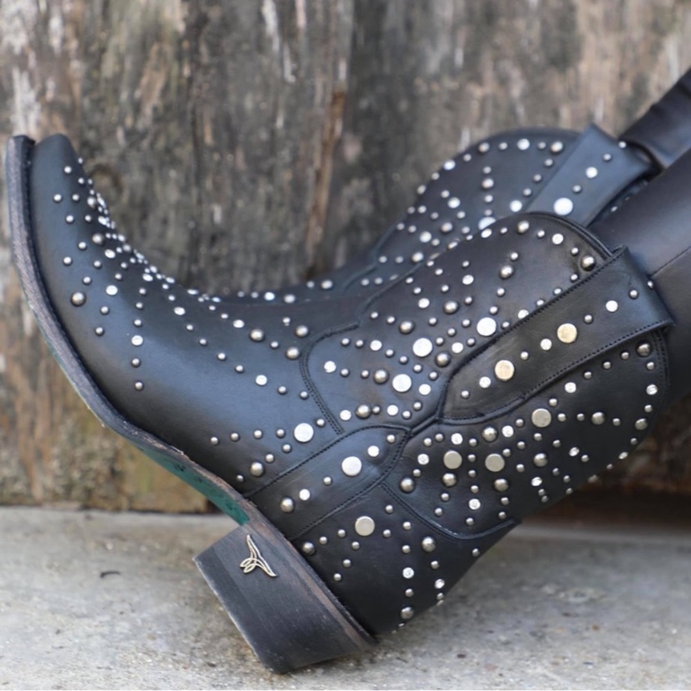 LANE BOOTS STUDDED COWBOY BOOTS SPARKS FLY LANE WESTERN BOOTIES BLACK LEATHER